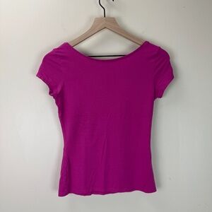 Express Y2K Fitted Boatneck Cap Sleeve Dress Tee | Dark Pink | Medium